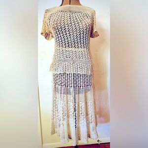 Vintage Hand Crocheted 2-Piece Cream Skirt/Top: Greek Isle Vacation Dream!